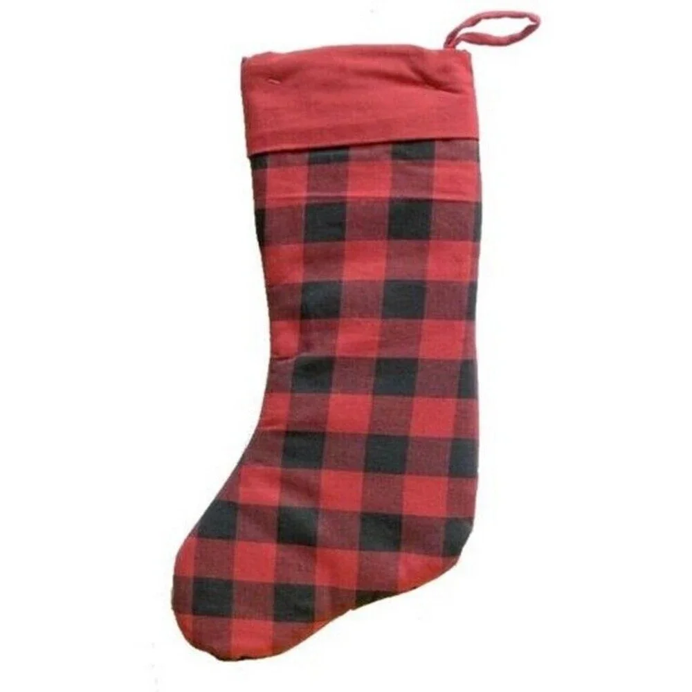 Christmas Stocking Red Black Buffalo Plaid Check Joyful Gold 20